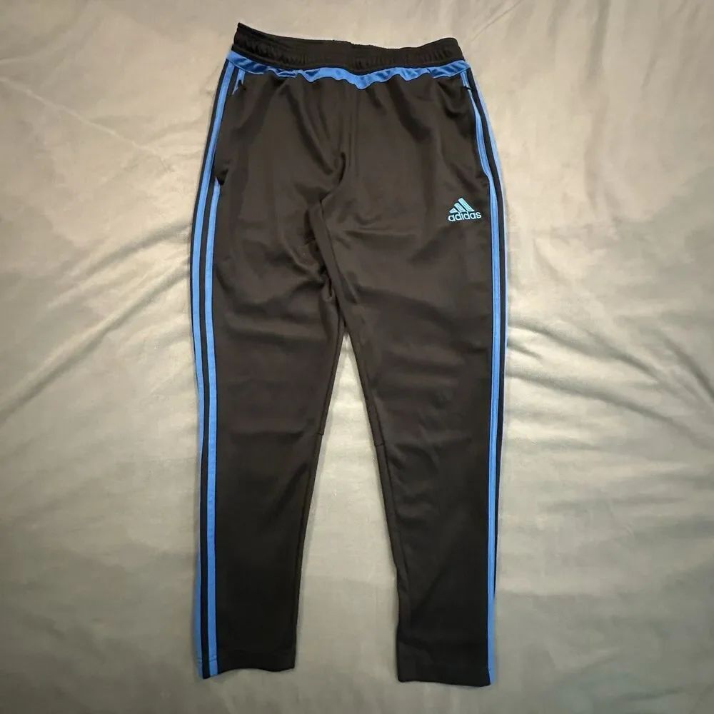 Adidas Tiro 15 Track Pants Mens M Black Blue Stripe Climacool Soccer Zip Ankle